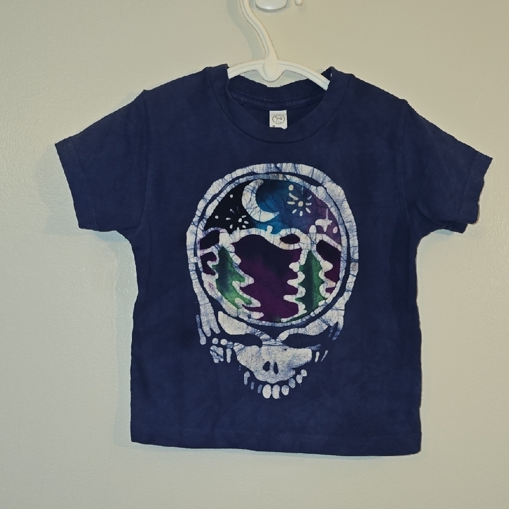 Rabbit Skins Midnight Blue Grateful Dead Skull Tee Hand Painted LOT-P